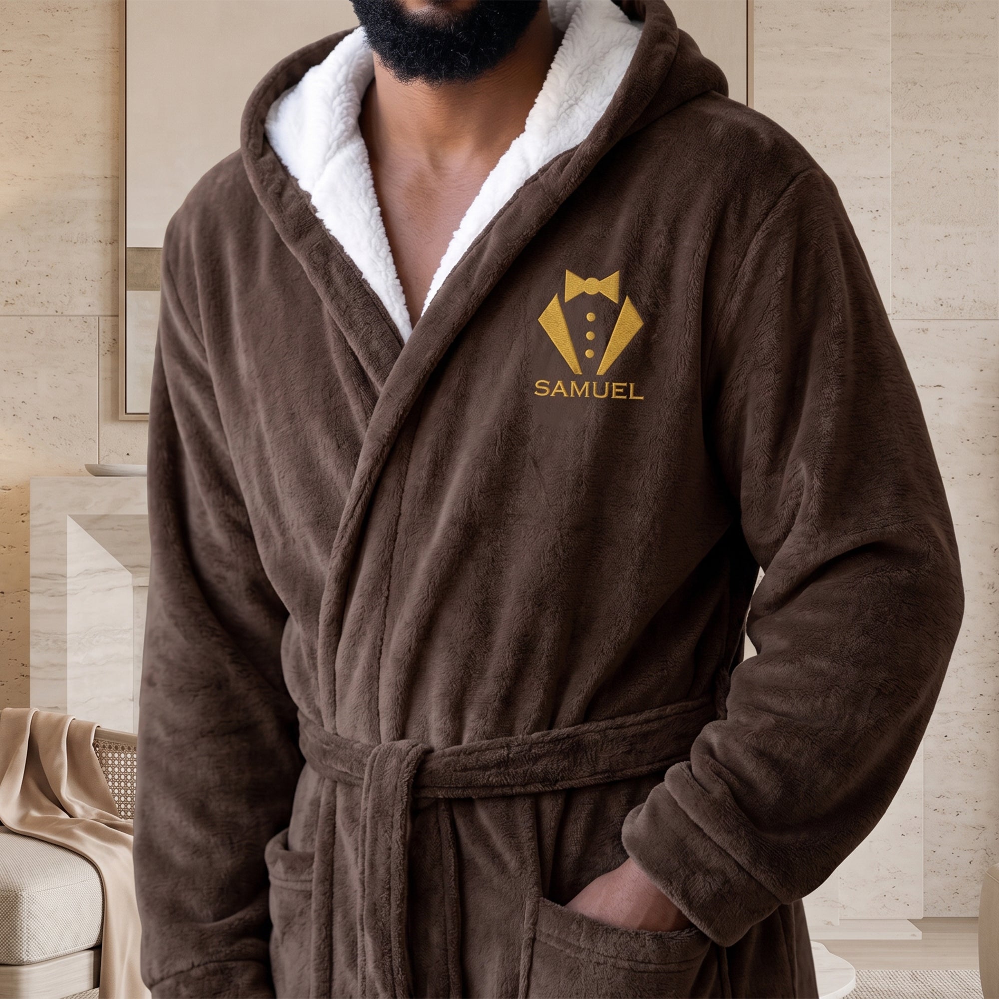 Custom Elegant & Vintage Monogram, Best Man Groom Groomsman Gift For Men, Him - Personalized Robe