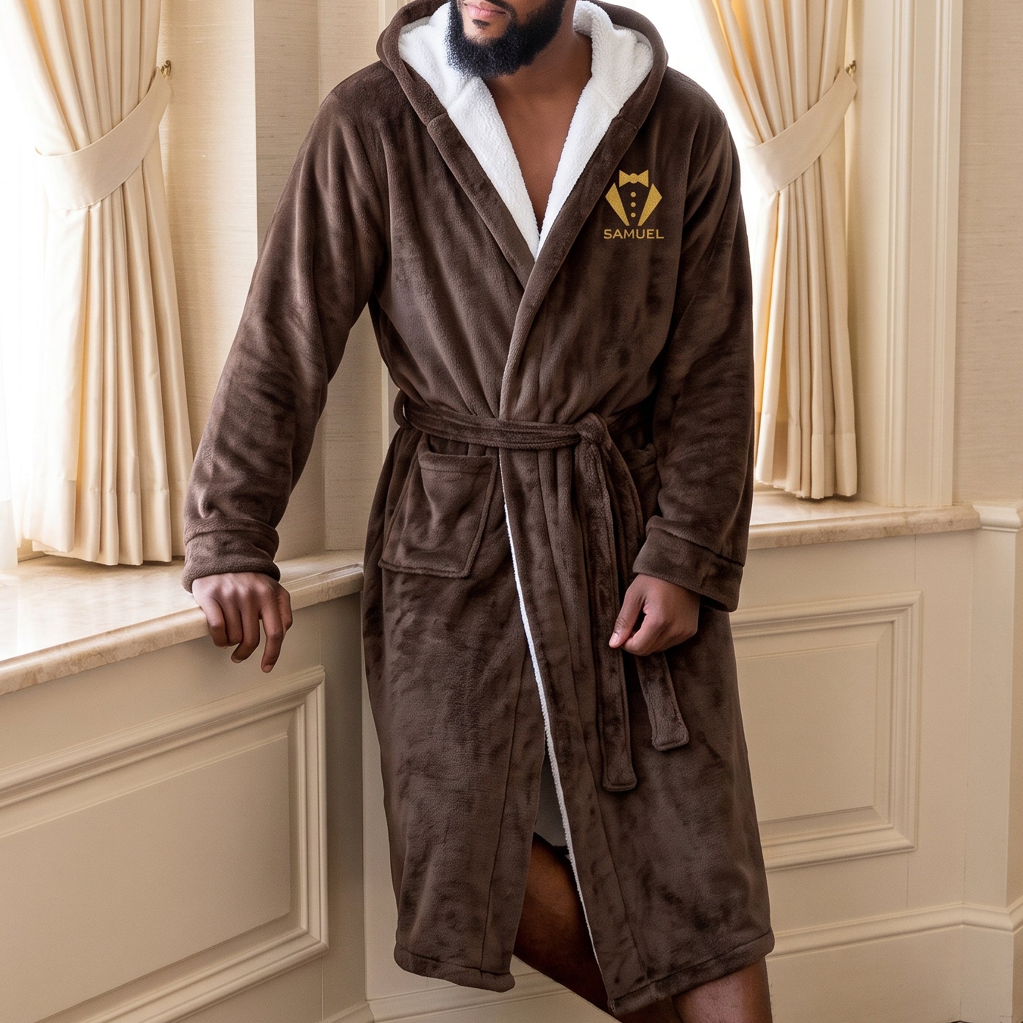 Custom Elegant & Vintage Monogram, Best Man Groom Groomsman Gift For Men, Him - Personalized Robe