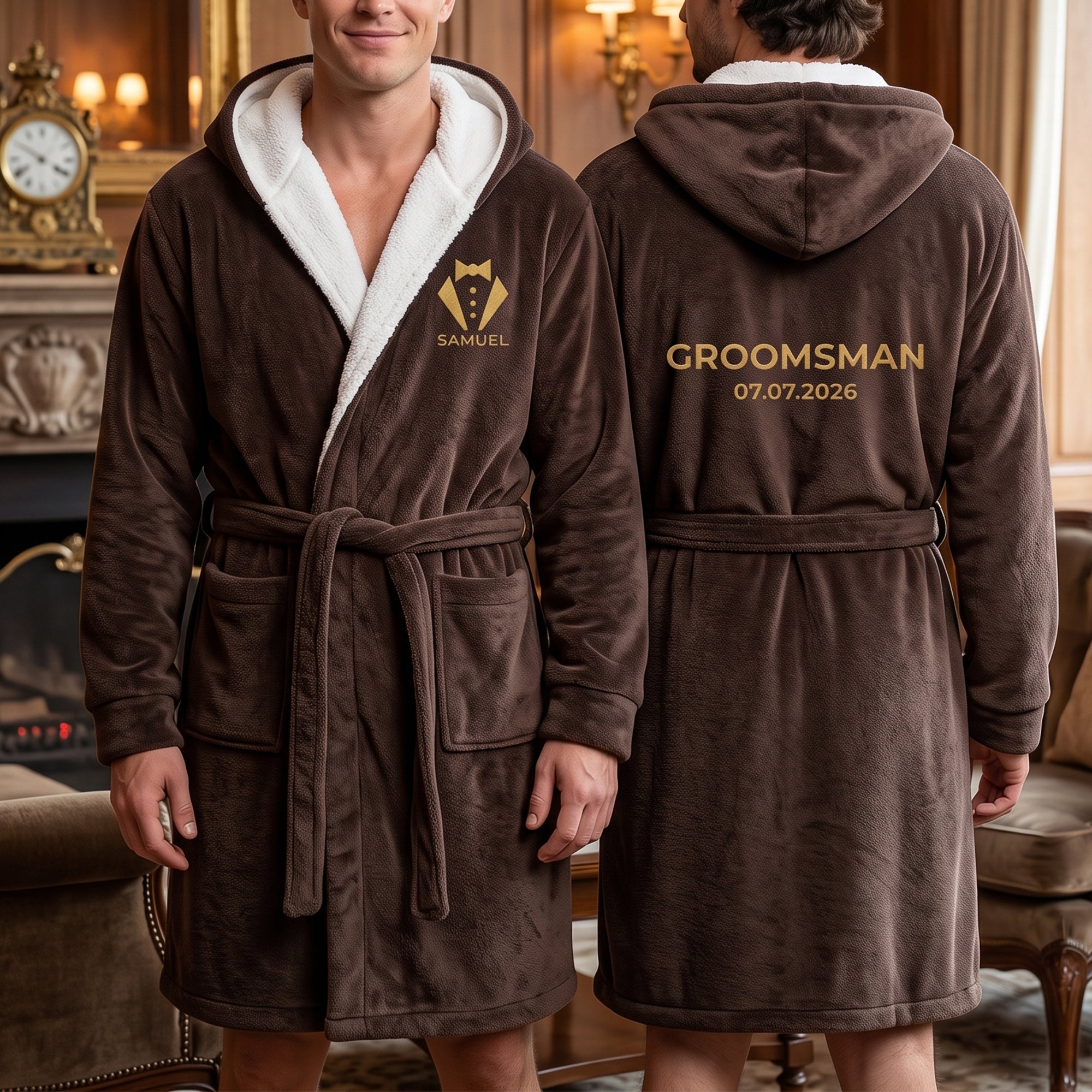 Custom Elegant & Vintage Monogram, Best Man Groom Groomsman Gift For Men, Him - Personalized Robe