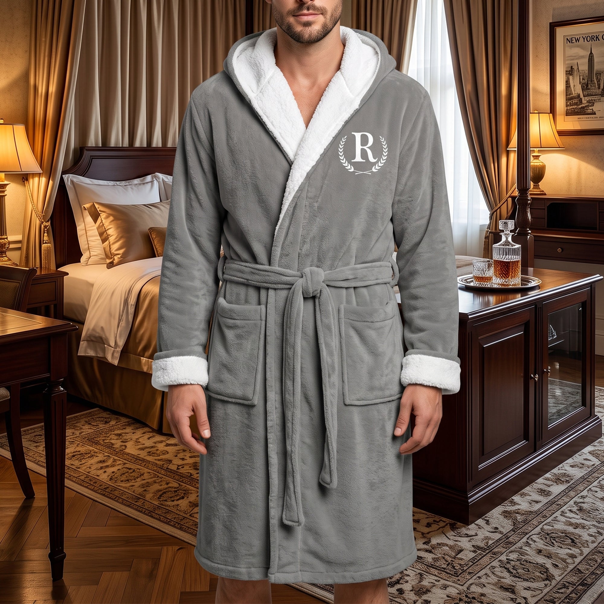 Custom Elegant & Vintage Monogram, Best Man Groom Groomsman Robe, Gift For Men, Him - Personalized Robe