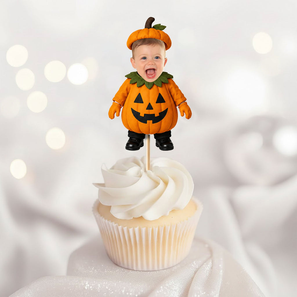 Custom Face Baby Halloween, Spooky Birthday Decor - Personalized Cupcake Toppers