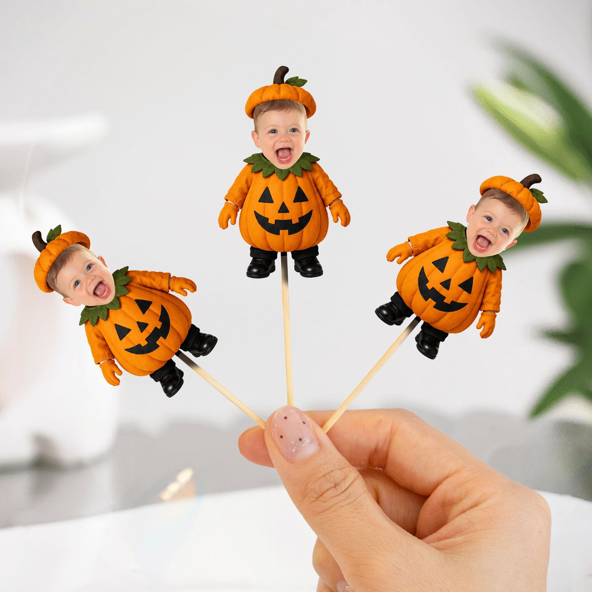 Custom Face Baby Halloween, Spooky Birthday Decor - Personalized Cupcake Toppers