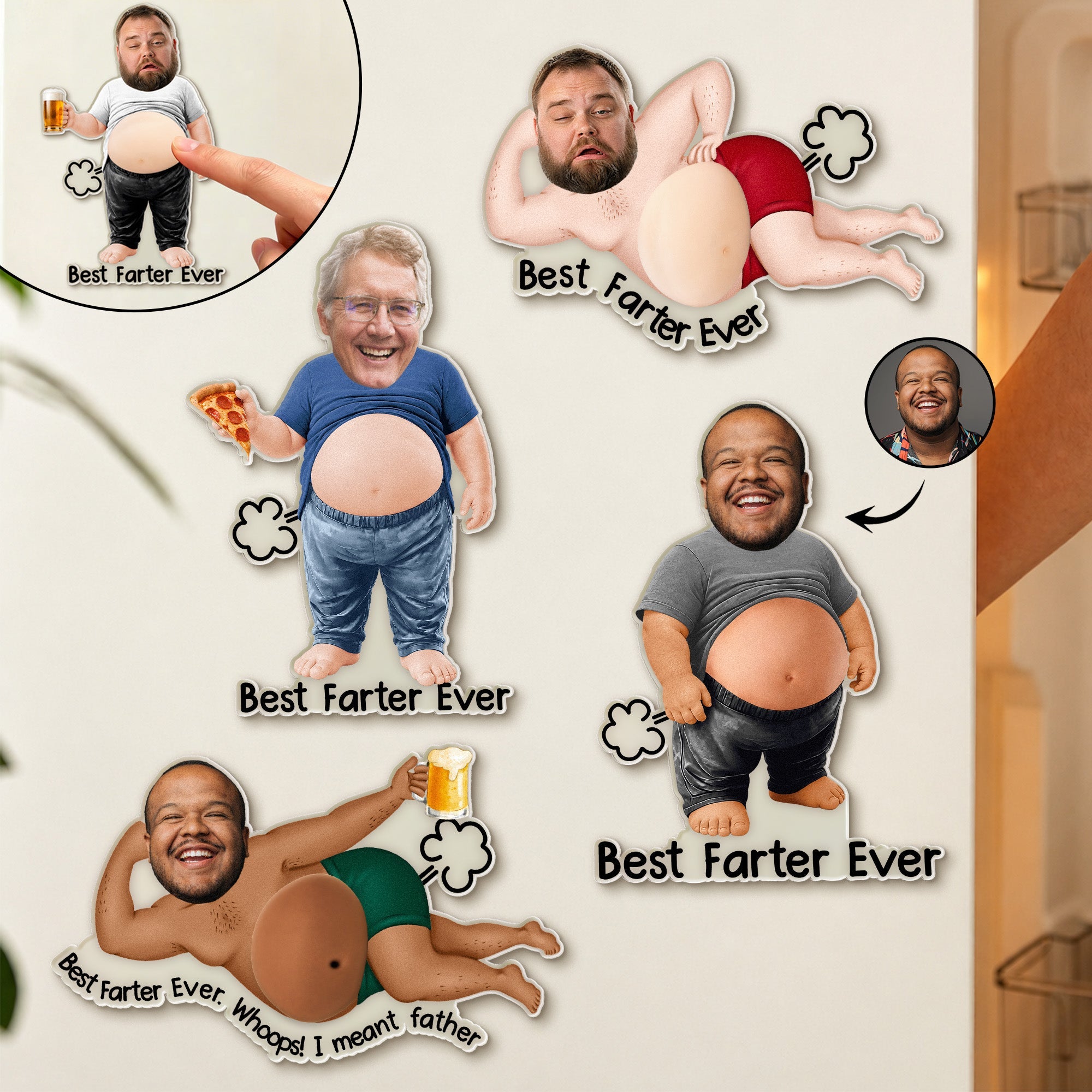 Custom Face - Best Farter Ever - 3D Funny Gifts For Him, Dad, Kid, Family, Coworker, Friends - Personalized Fridge Magnet