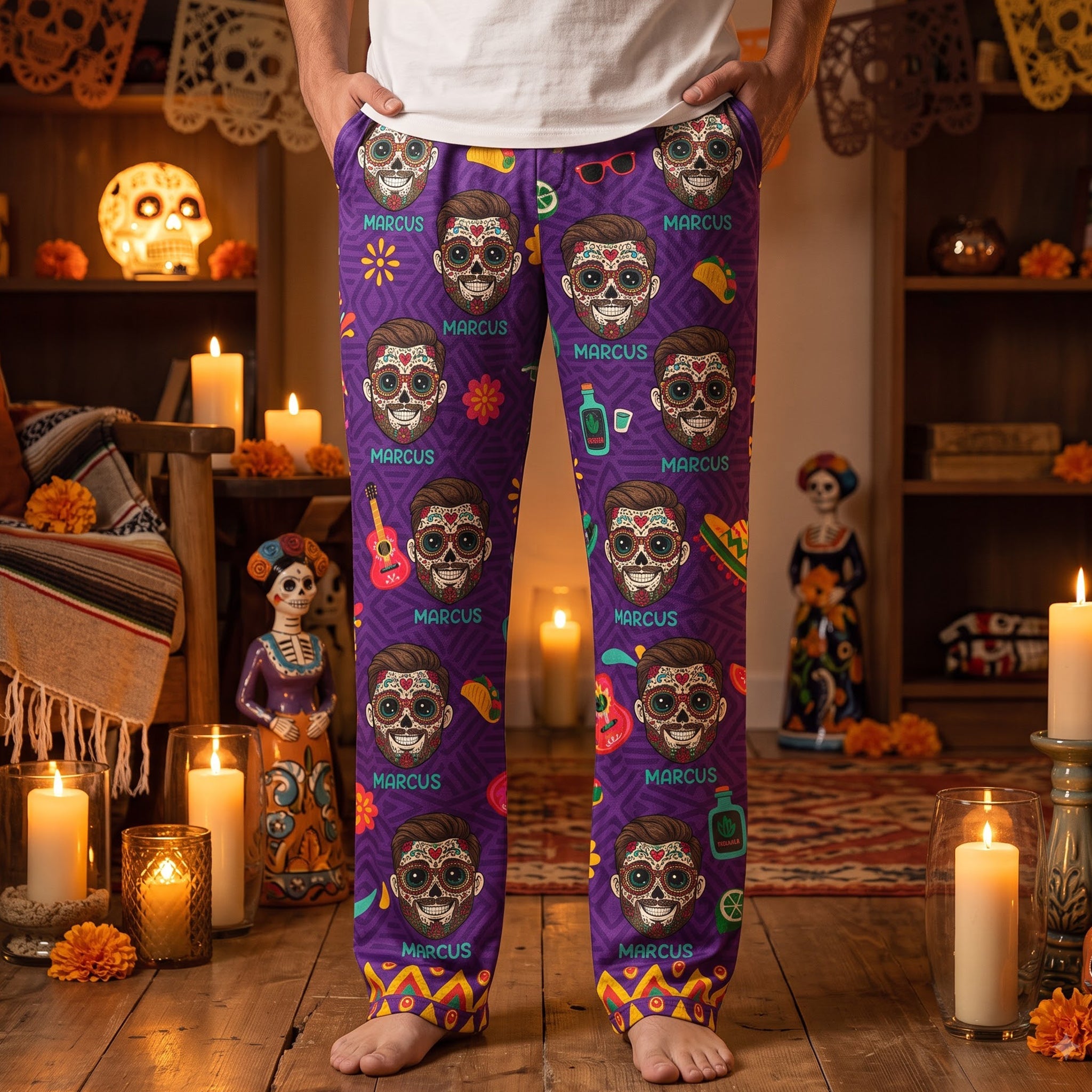 Custom Foto Dia De Los Muertos Mexican Day Of The Dead - Personalized Lounge Pants