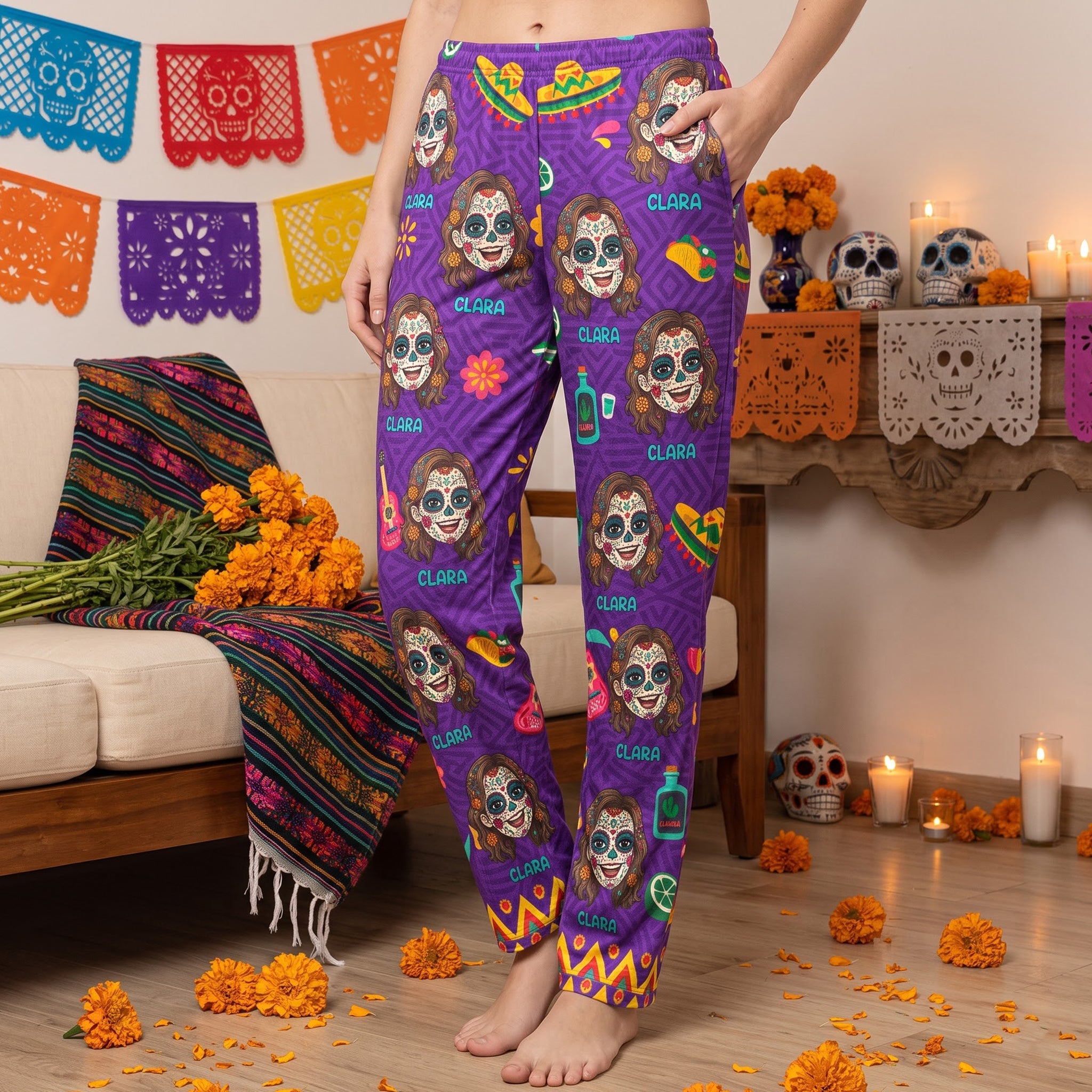 Custom Foto Dia De Los Muertos Mexican Day Of The Dead - Personalized Lounge Pants