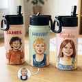 Custom Kid Photo & Name Colorful Striped Pattern - Personalized Water Bottle