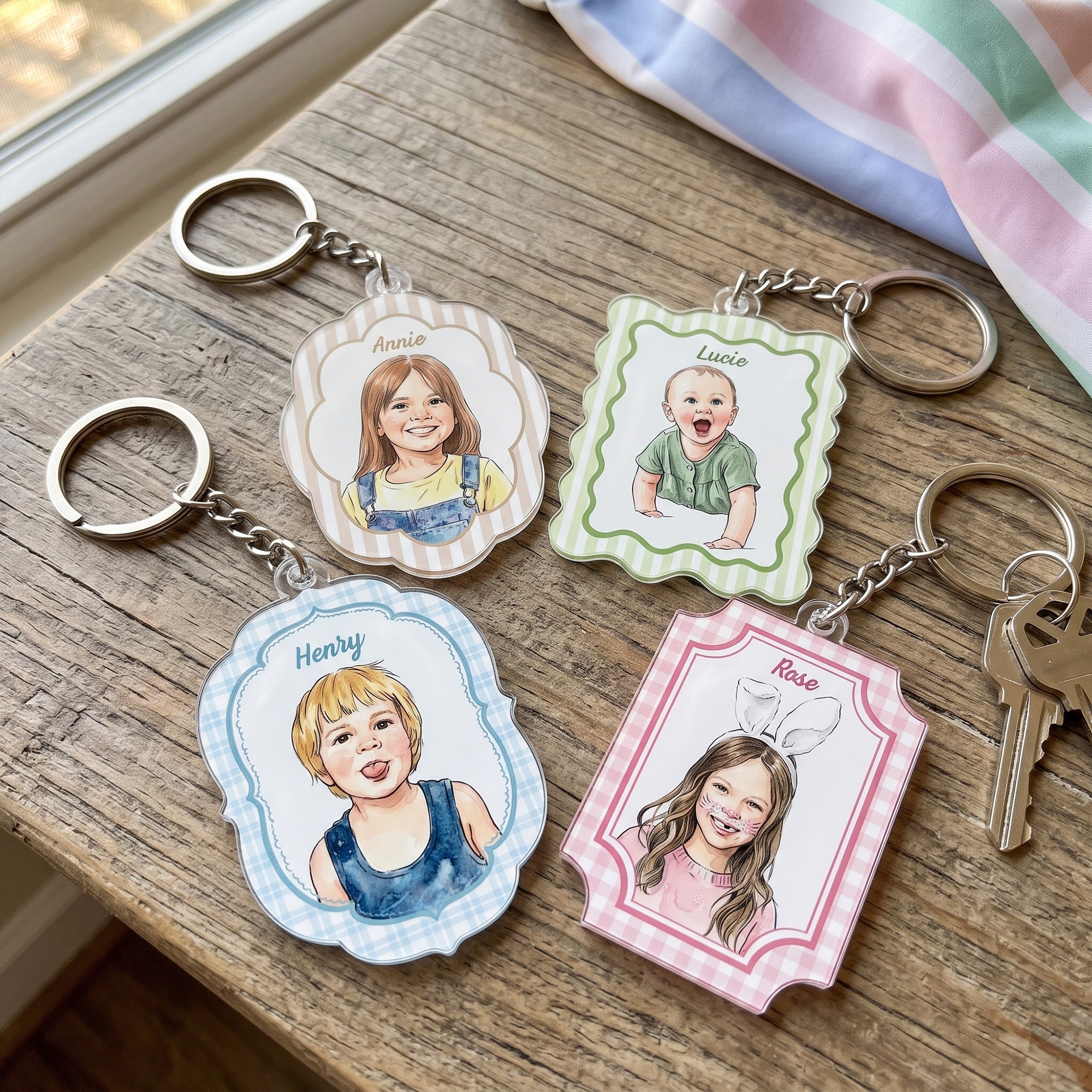 Custom Kid Photo Watercolor Art Acrylic Bag Tag - Personalized Keychain