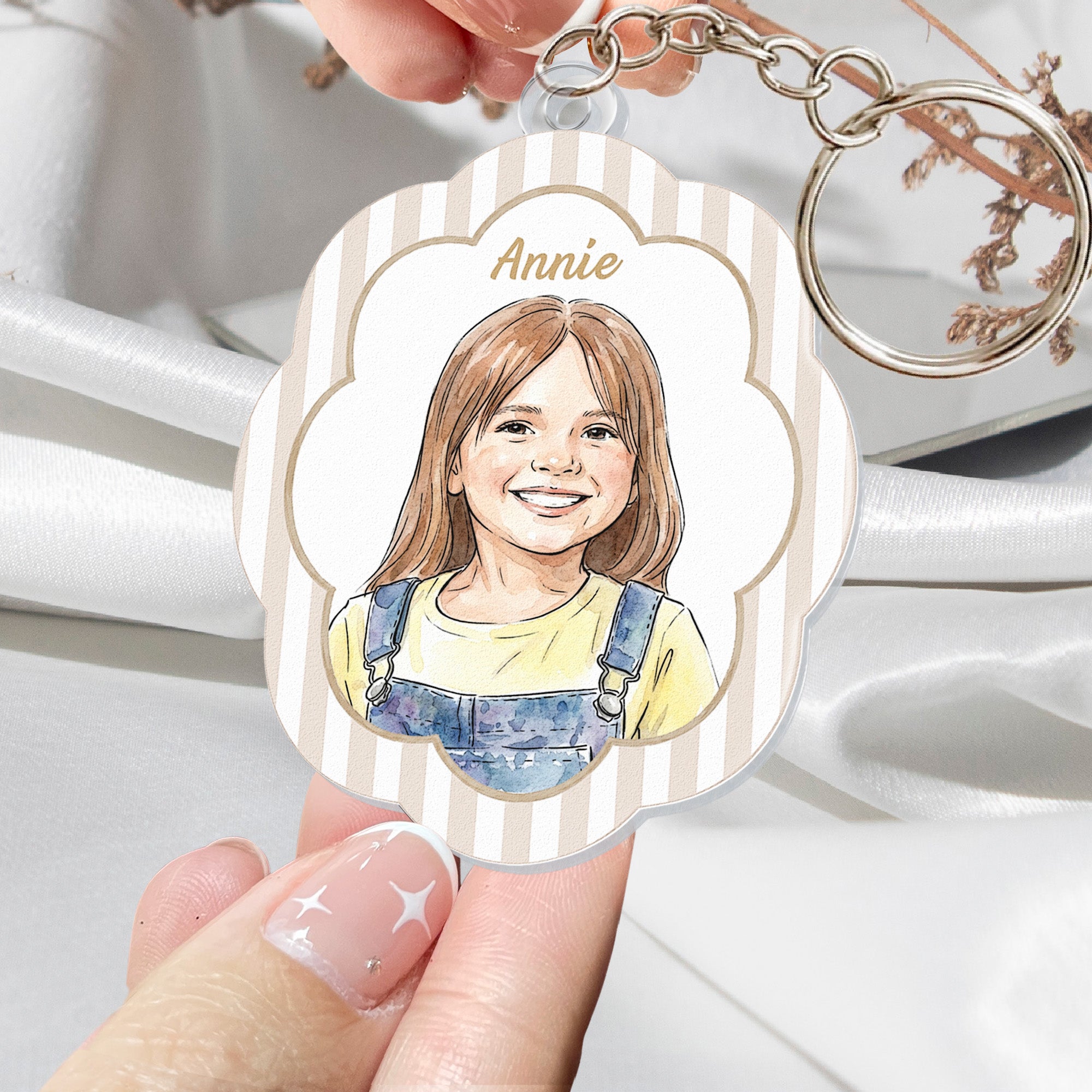 Custom Kid Photo Watercolor Art Acrylic Bag Tag - Personalized Keychain