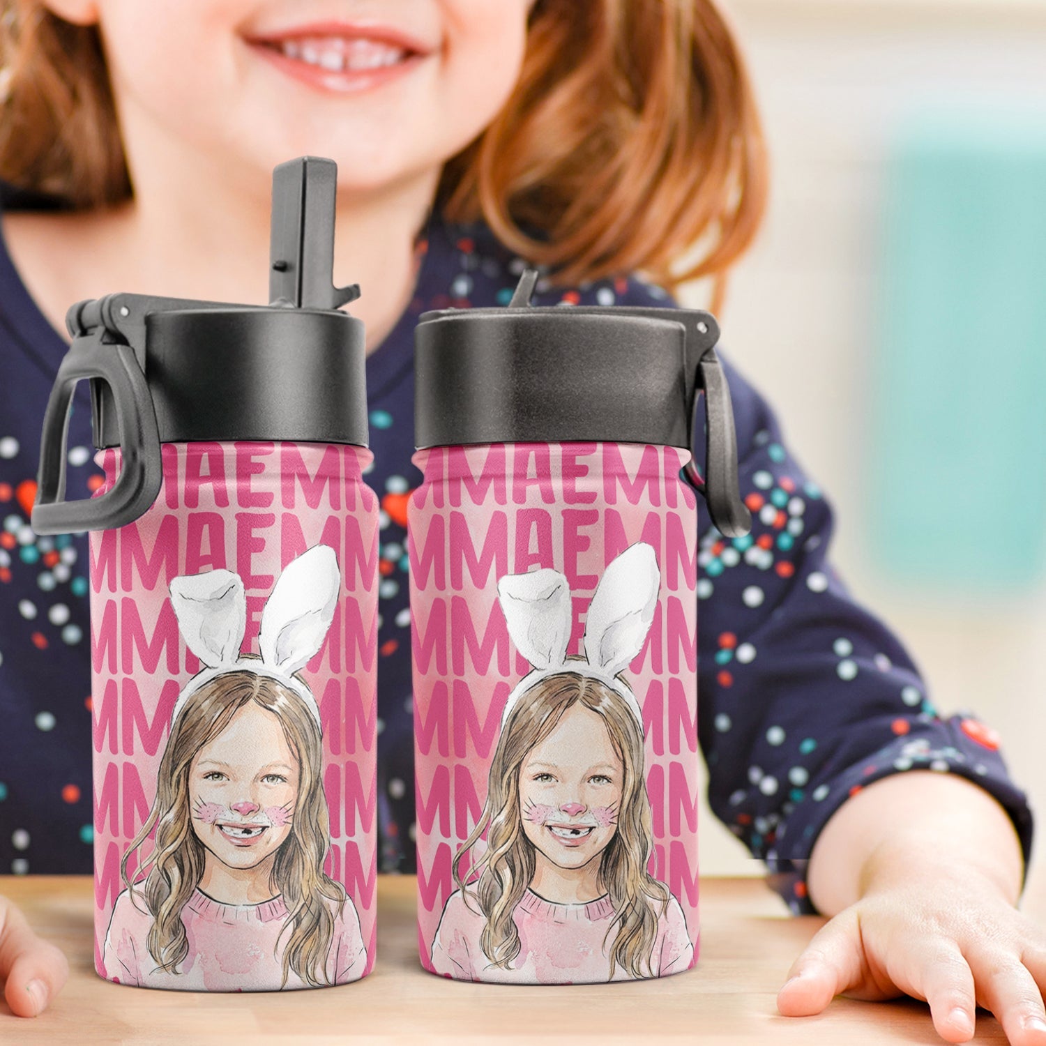 Custom Kid Photo Watercolor Back To School Gifts For Son, Daughter, Grandkids - Personalized Water Bottle