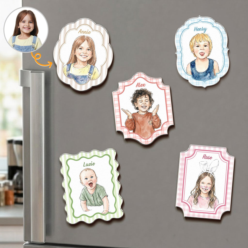 Custom Kid Photo Watercolor Gifts For Son, Daughter, Grandkids - Personalized Magnet