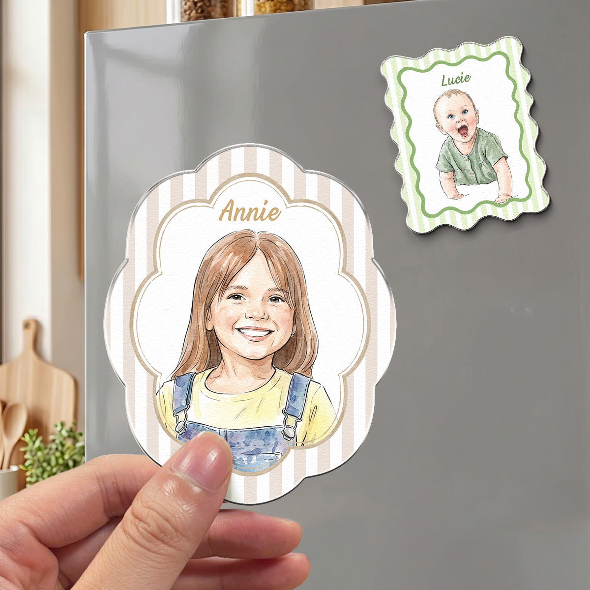 Custom Kid Photo Watercolor Gifts For Son, Daughter, Grandkids - Personalized Magnet