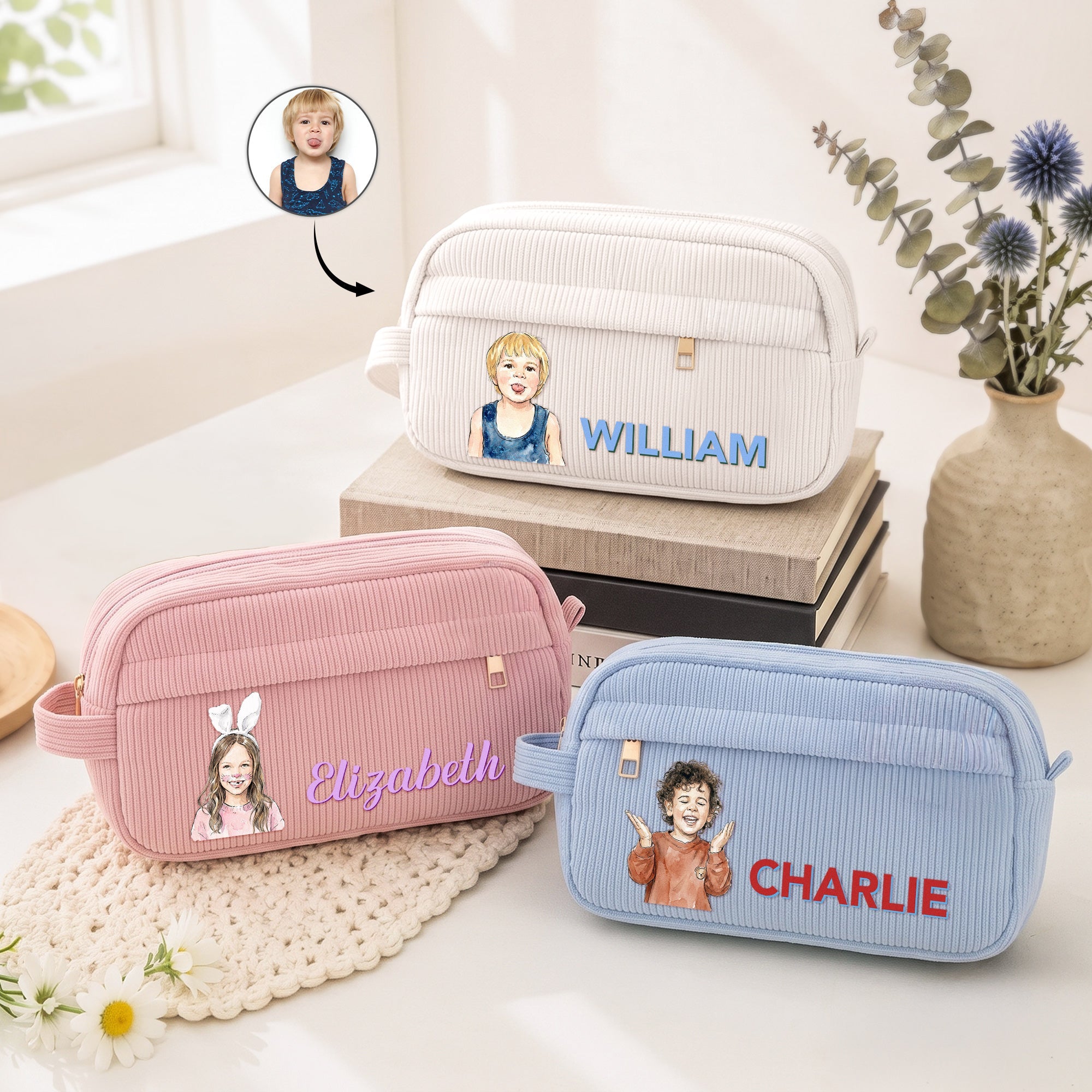 Custom Kid Photo Watercolor & Name Back To School Gifts For Son, Daughter, Grandkids - Personalized Pencil Case