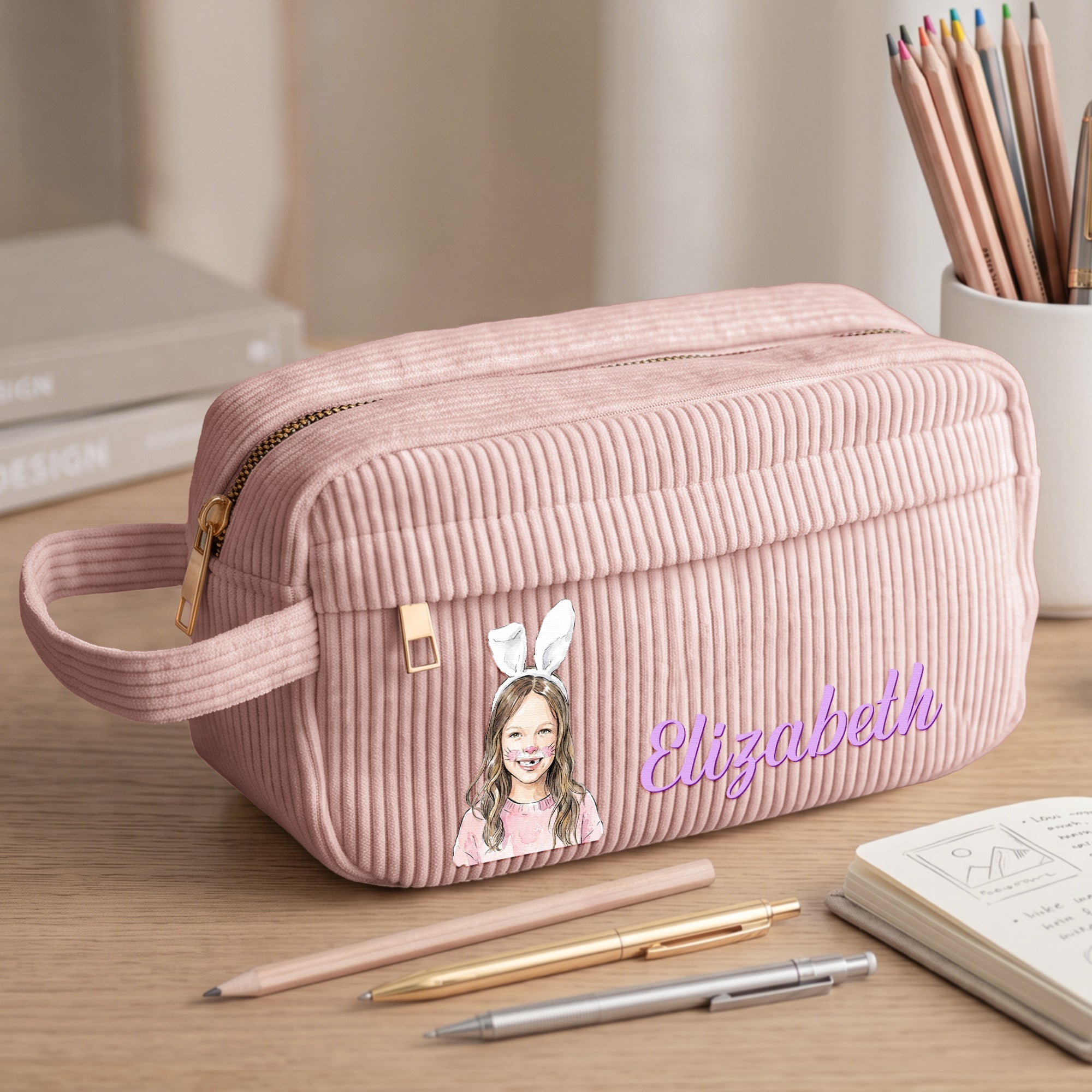 Custom Kid Photo Watercolor & Name Back To School Gifts For Son, Daughter, Grandkids - Personalized Pencil Case