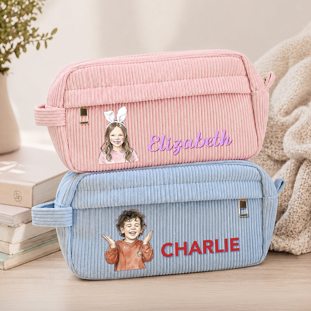Custom Kid Photo Watercolor & Name Back To School Gifts For Son, Daughter, Grandkids - Personalized Pencil Case