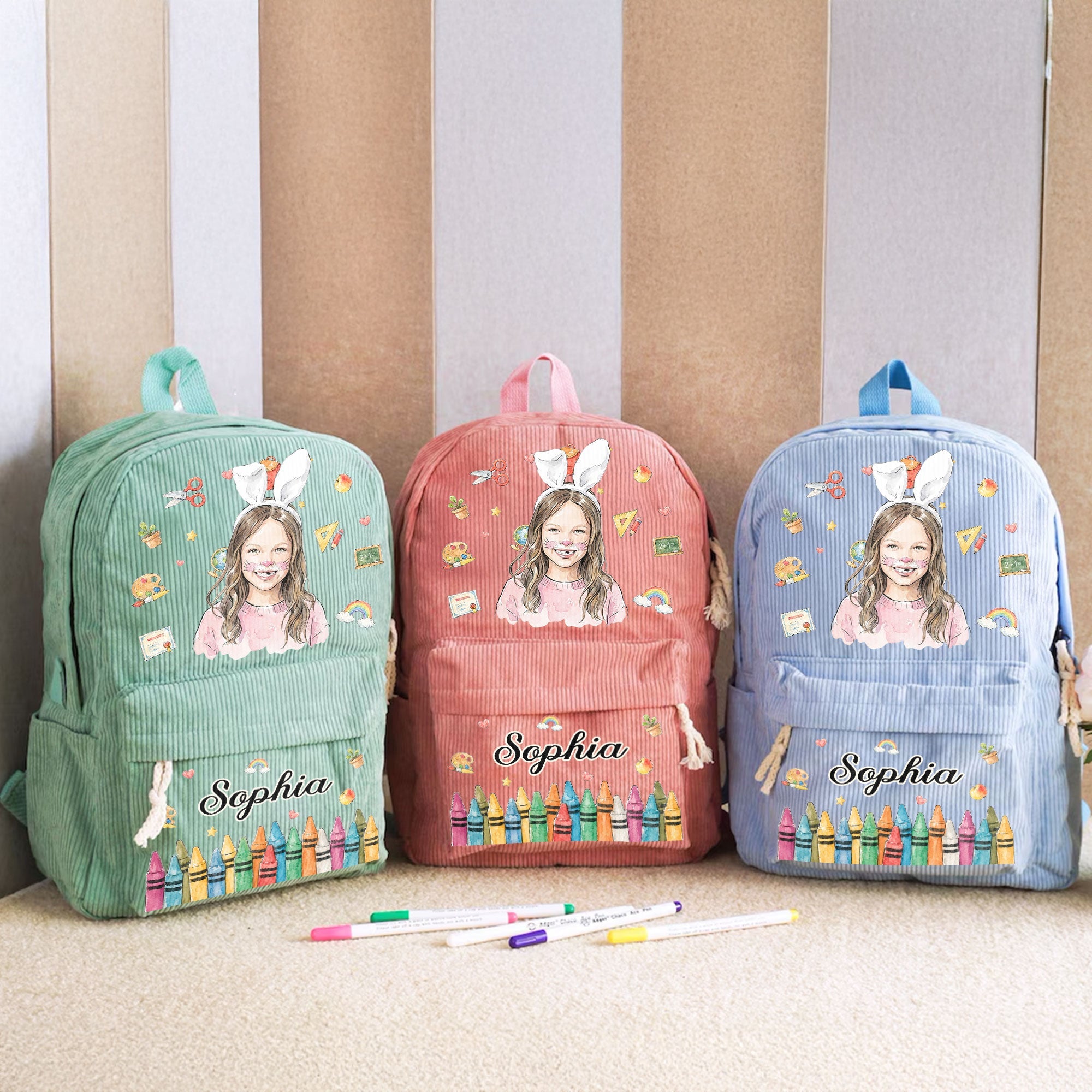 Custom Kids Name & Photo Waterclor Back To School - Personalized Backpack