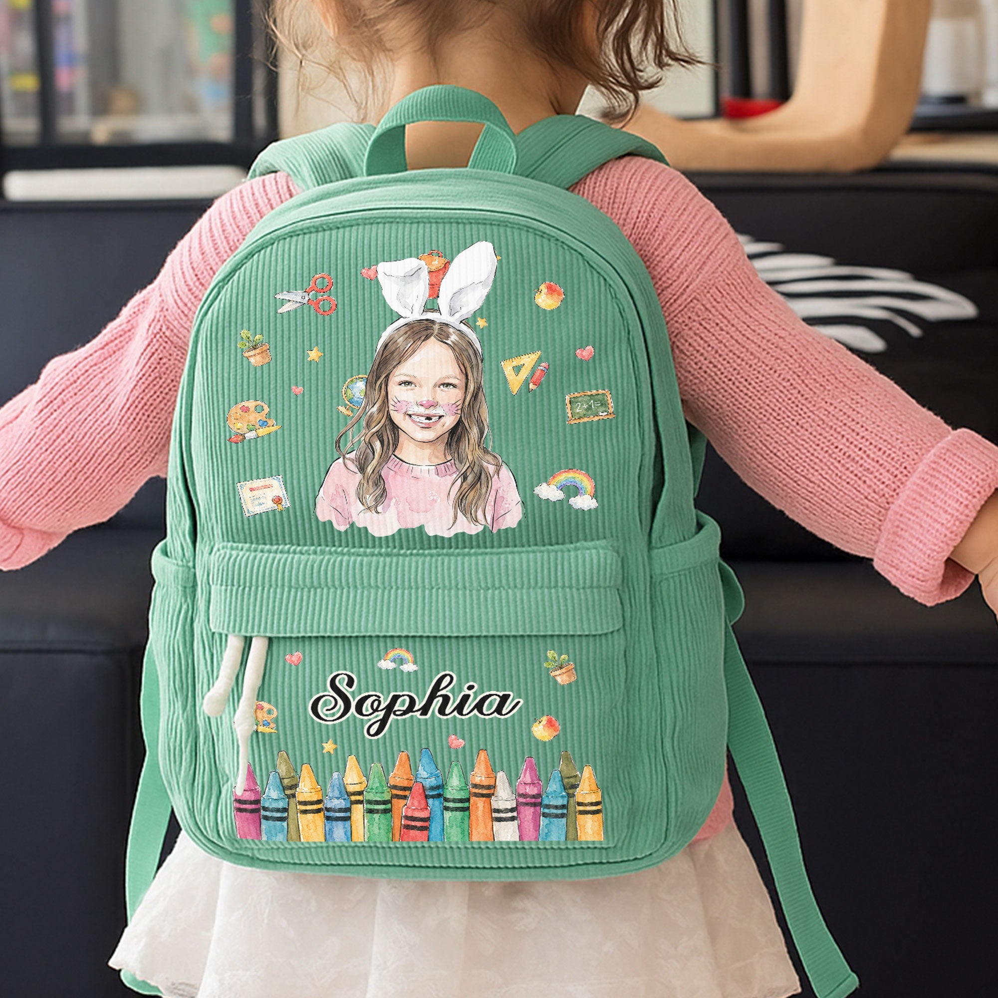 Custom Kids Name & Photo Waterclor Back To School - Personalized Backpack