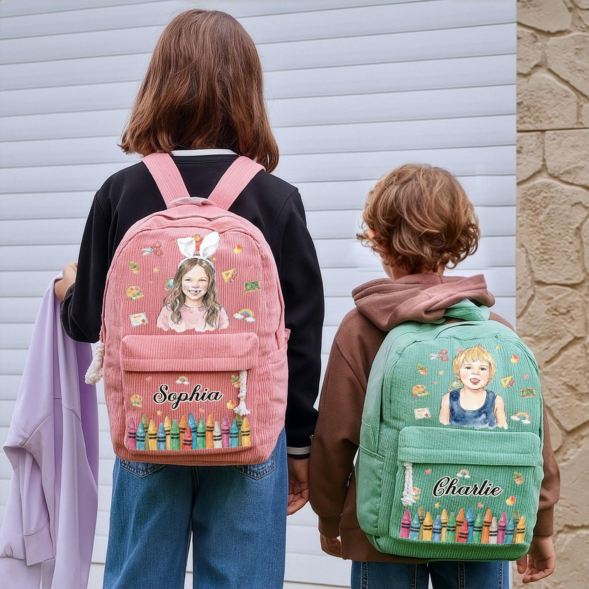 Custom Kids Name & Photo Waterclor Back To School - Personalized Backpack