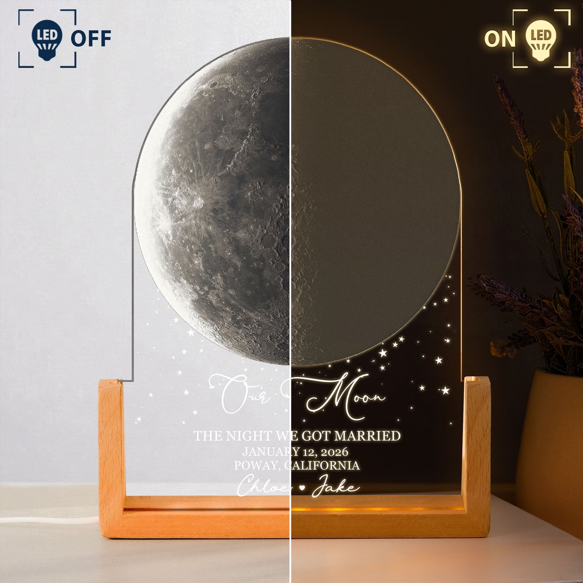 Custom Moon Phase, For Her, Him - Our Moon Romantic Couples Gifts - Personalized Night Light