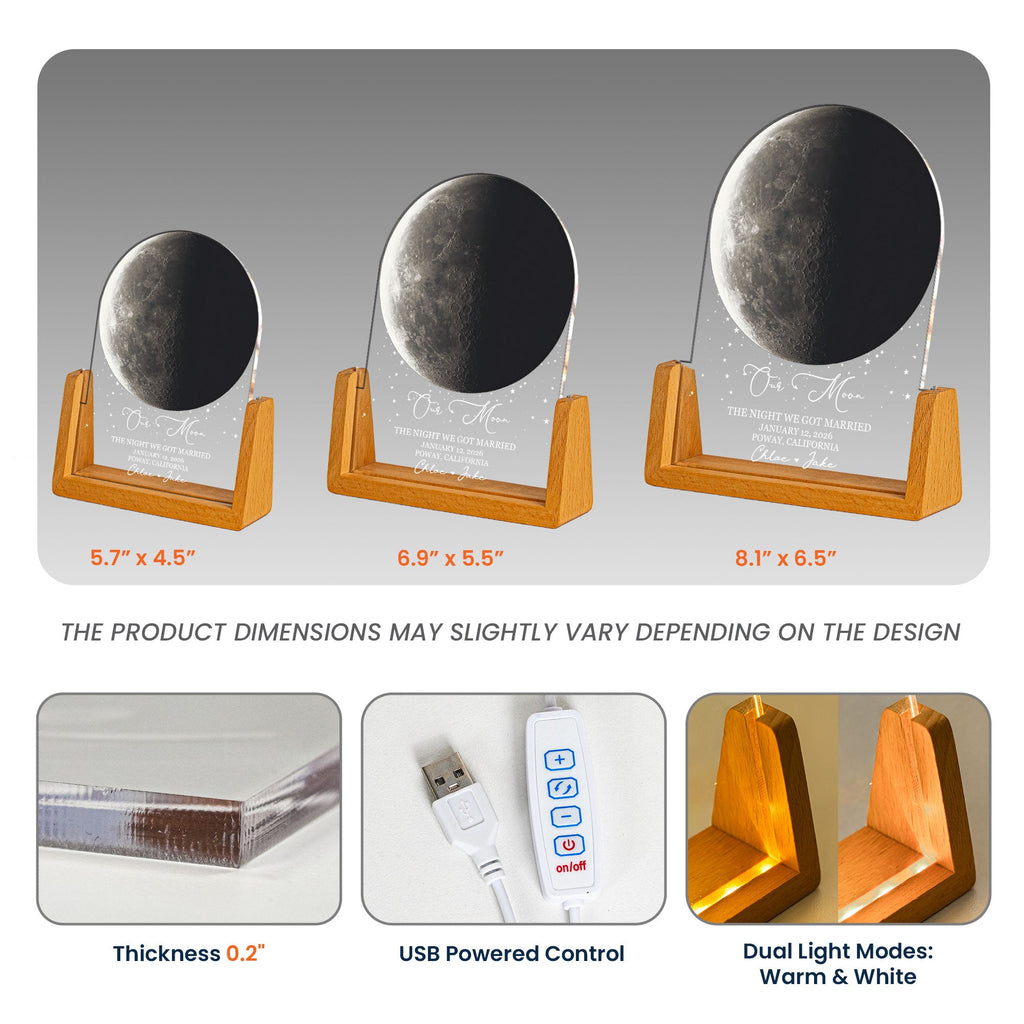 Custom Moon Phase, For Her, Him - Our Moon Romantic Couples Gifts - Personalized Night Light