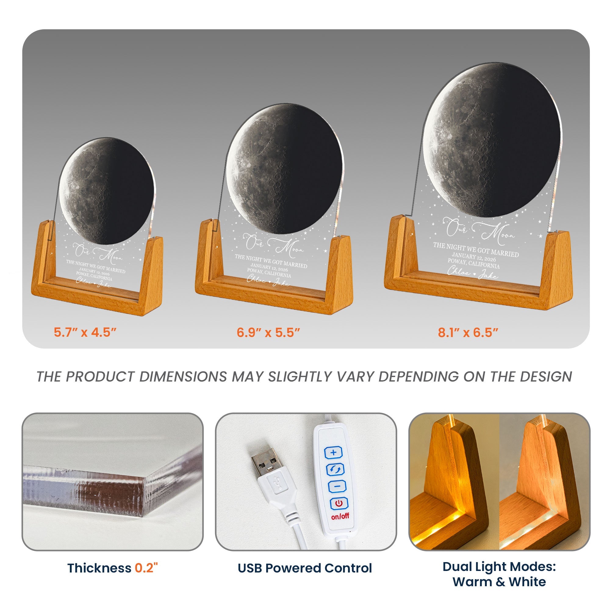 Custom Moon Phase, For Her, Him - Our Moon Romantic Couples Gifts - Personalized Night Light