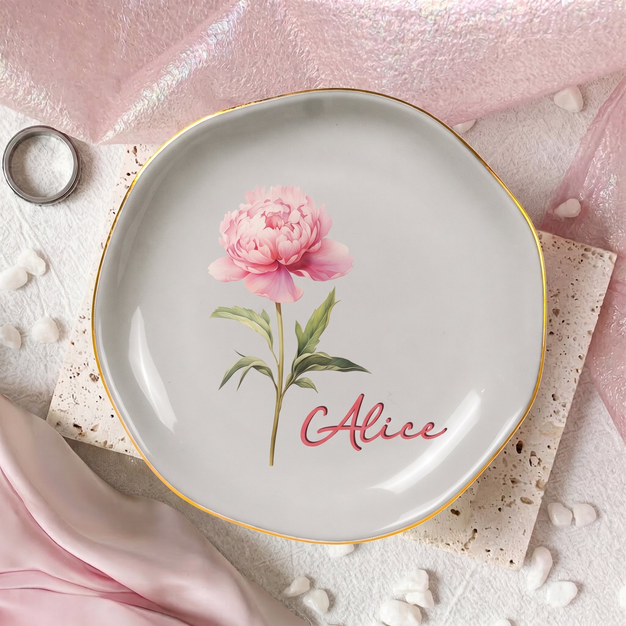 Custom Name & Birth Flower Colorful Gifts For Her - Personalized Jewelry Dish