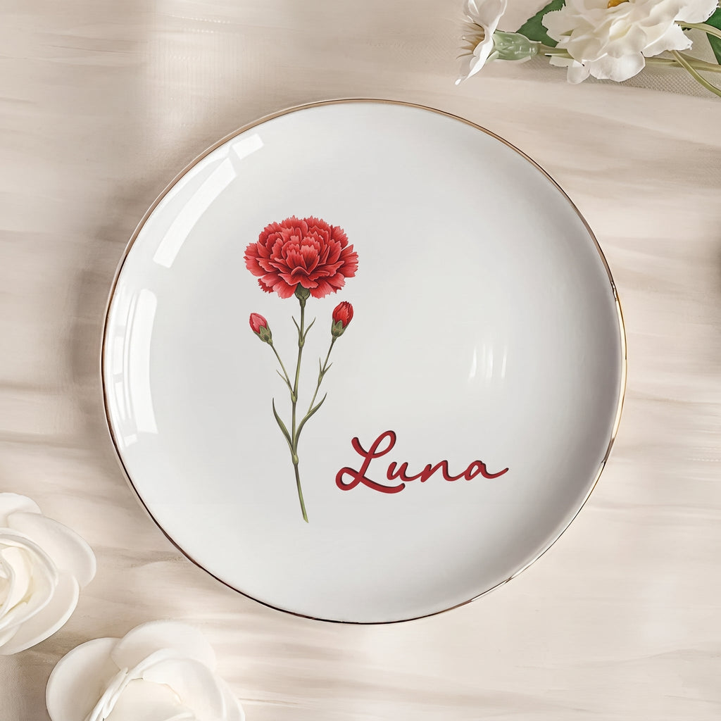 Custom Name & Birth Flower Colorful Gifts For Her - Personalized Jewelry Dish