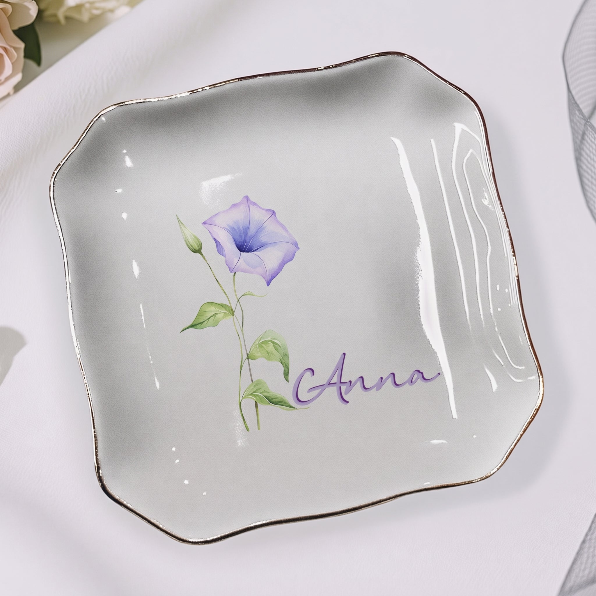 Custom Name & Birth Flower Colorful Gifts For Her - Personalized Jewelry Dish