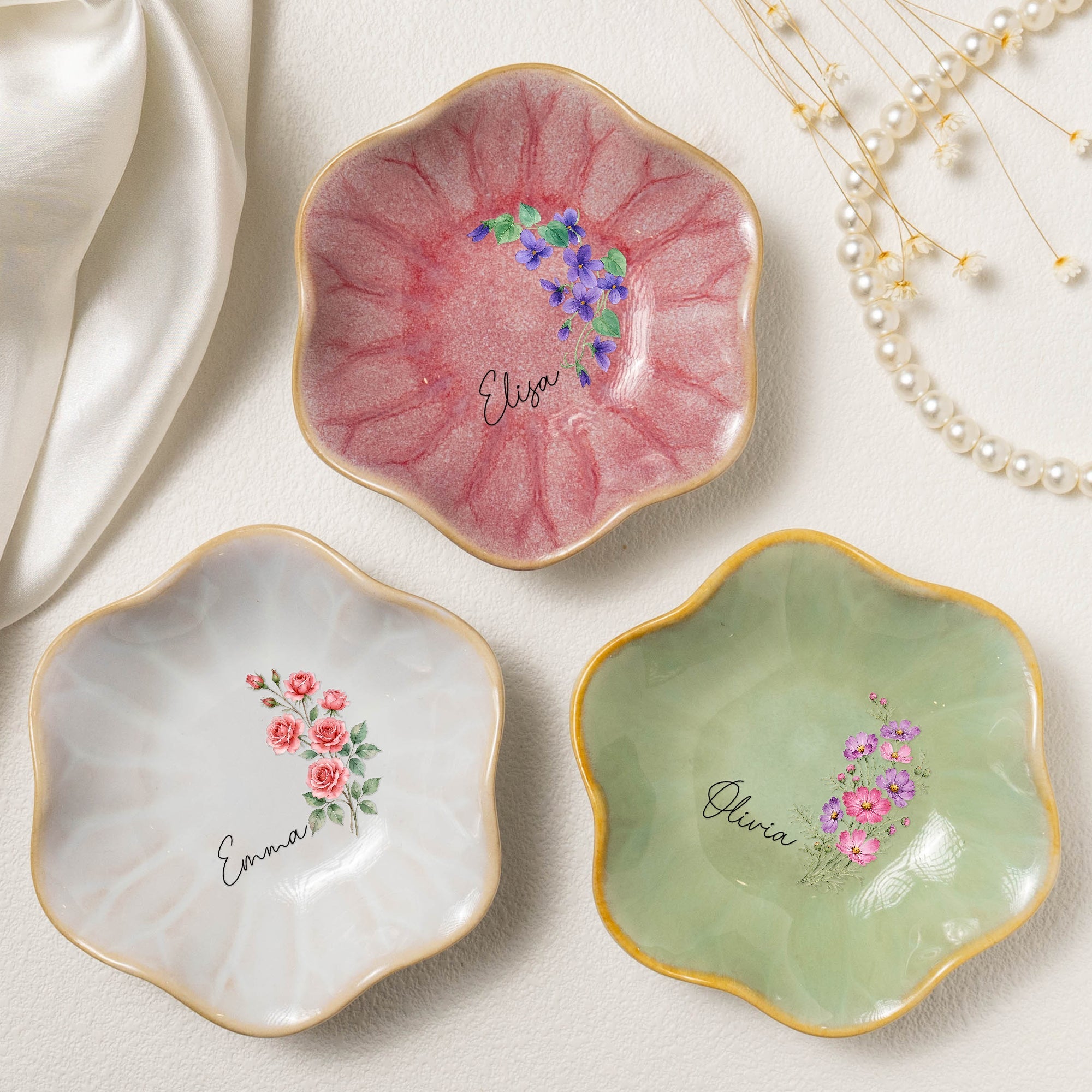 Custom Name & Birth Flower New Version Gifts For Friends, Besties, Bridesmaid - Personalized Jewelry Dish