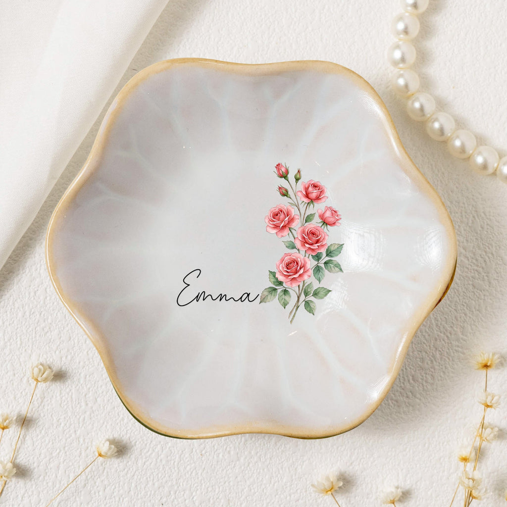 Custom Name & Birth Flower New Version Gifts For Friends, Besties, Bridesmaid - Personalized Jewelry Dish