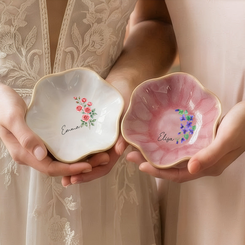Custom Name & Birth Flower New Version Gifts For Friends, Besties, Bridesmaid - Personalized Jewelry Dish