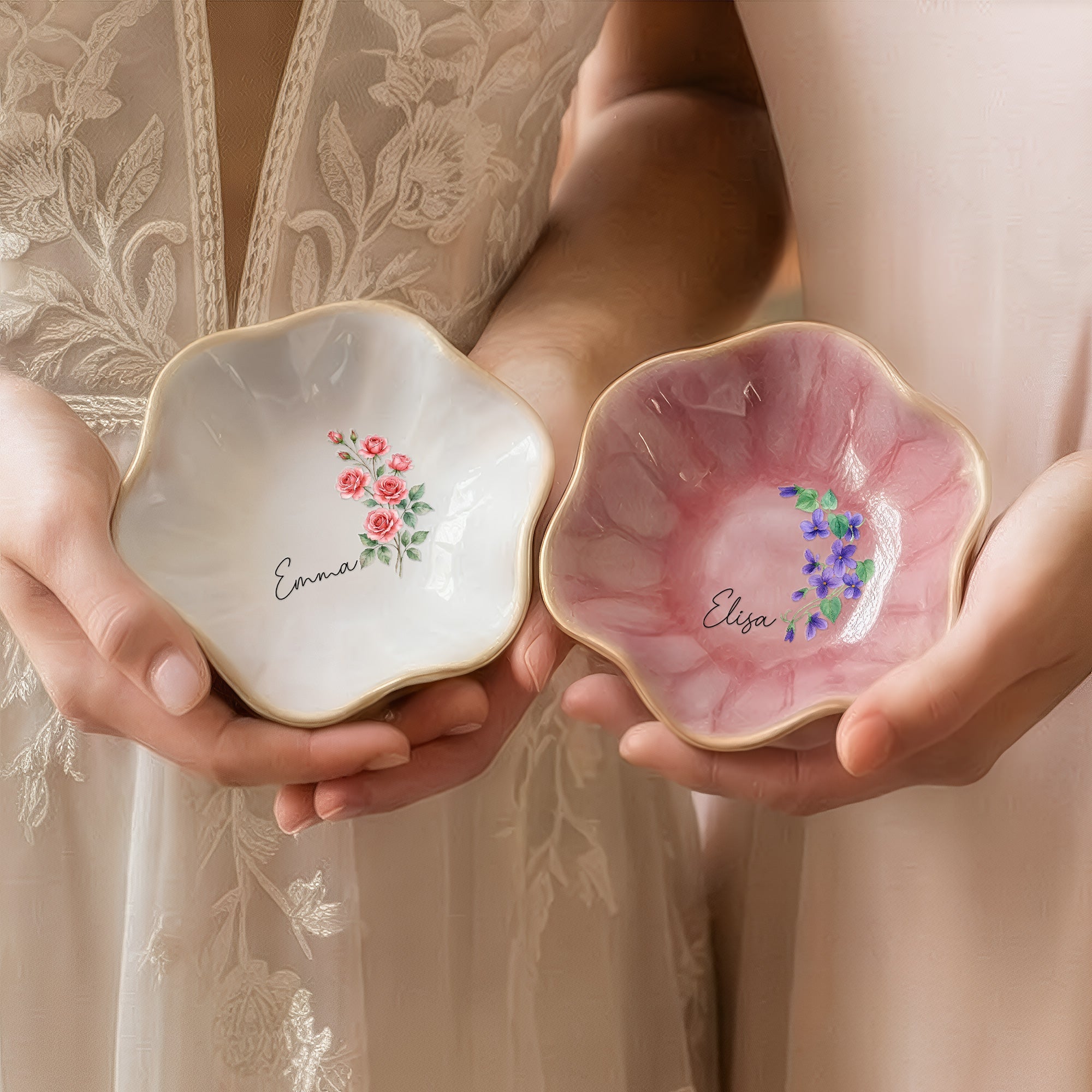 Custom Name & Birth Flower New Version Gifts For Friends, Besties, Bridesmaid - Personalized Jewelry Dish