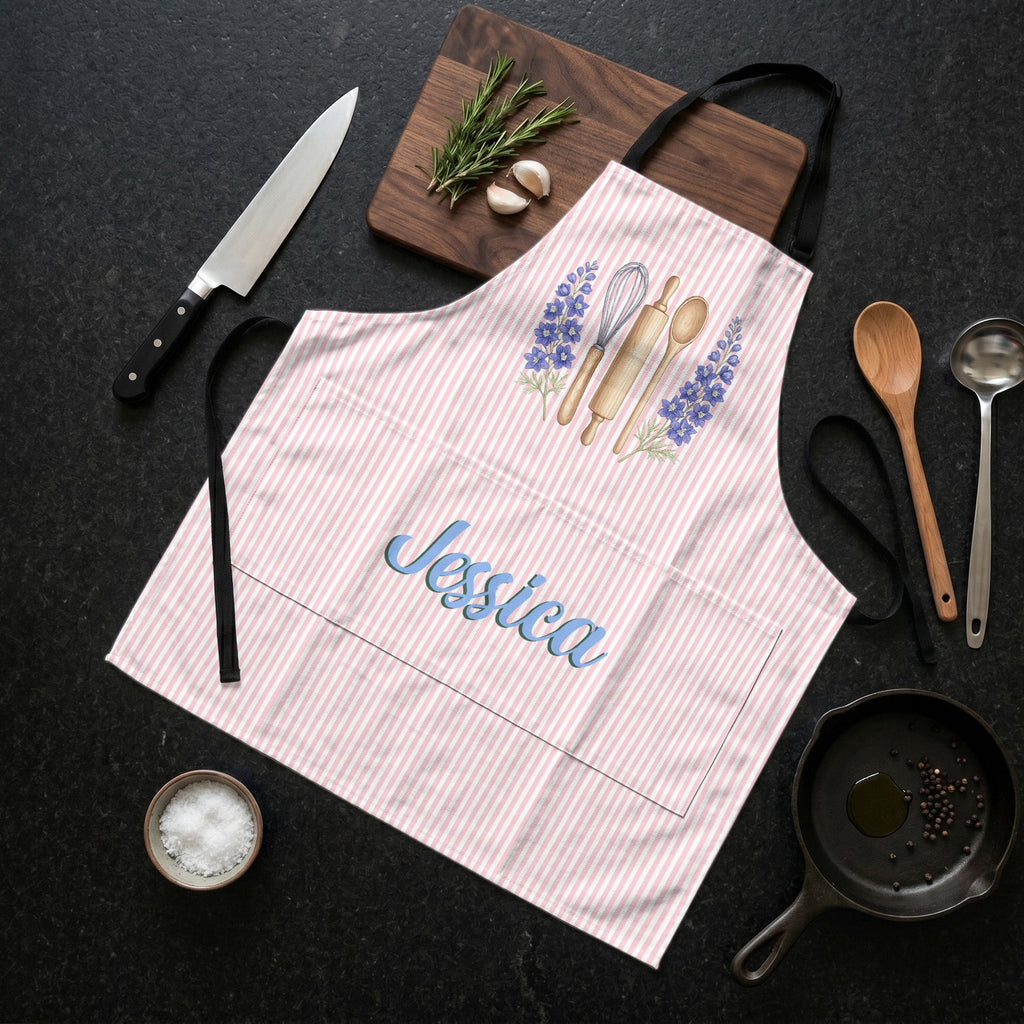 Custom Name & Birth Flower Striped Pattern - Personalized Apron