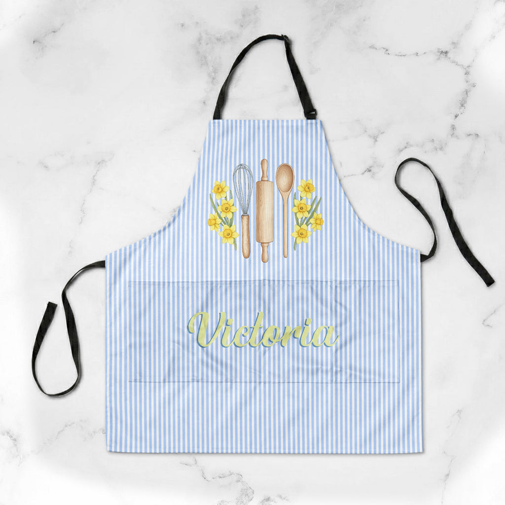 Custom Name & Birth Flower Striped Pattern - Personalized Apron