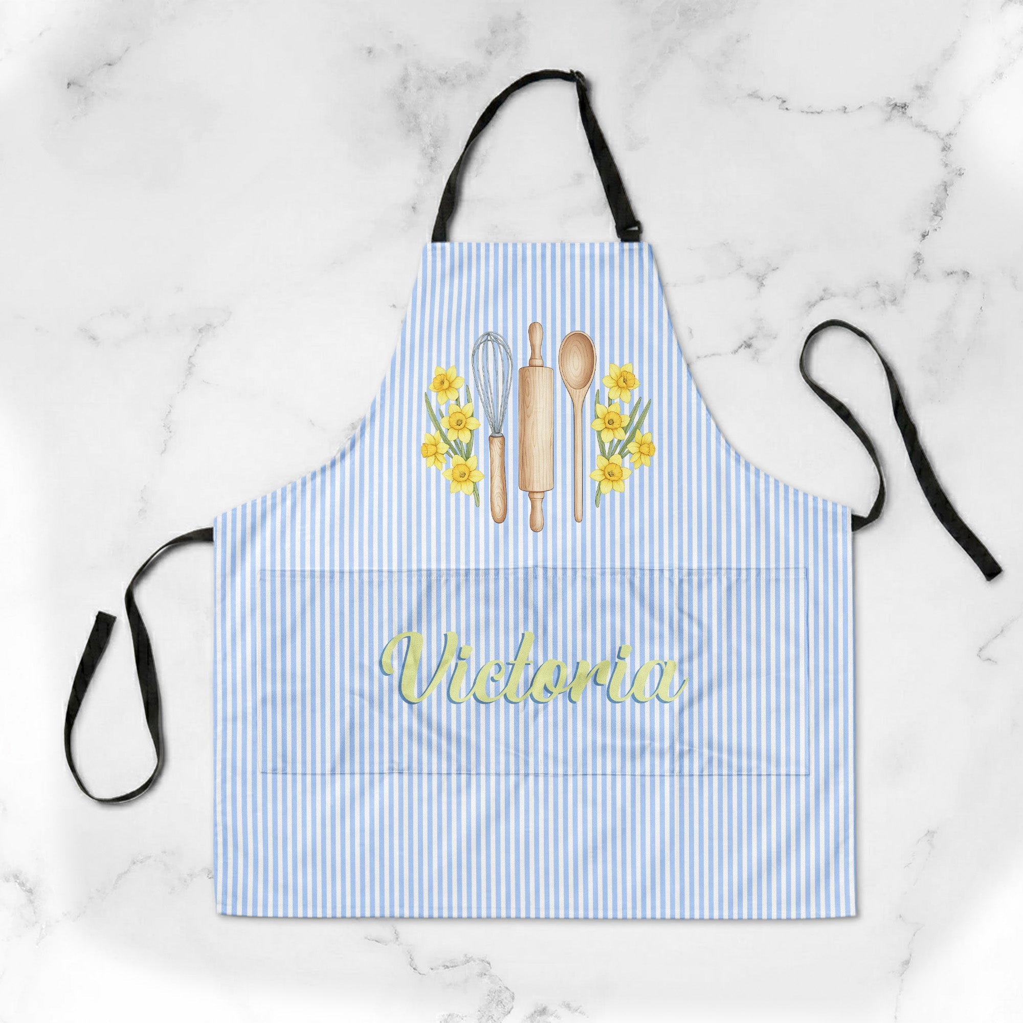 Custom Name & Birth Flower Striped Pattern - Personalized Apron