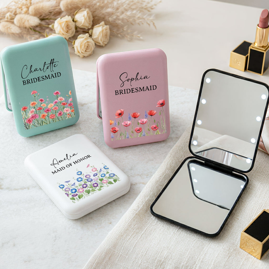 Custom Name & Birth Flower Wedding Gifts For Bridesmaid - Personalized Mirror