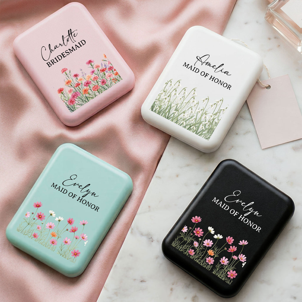 Custom Name & Birth Flower Wedding Gifts For Bridesmaid - Personalized Mirror