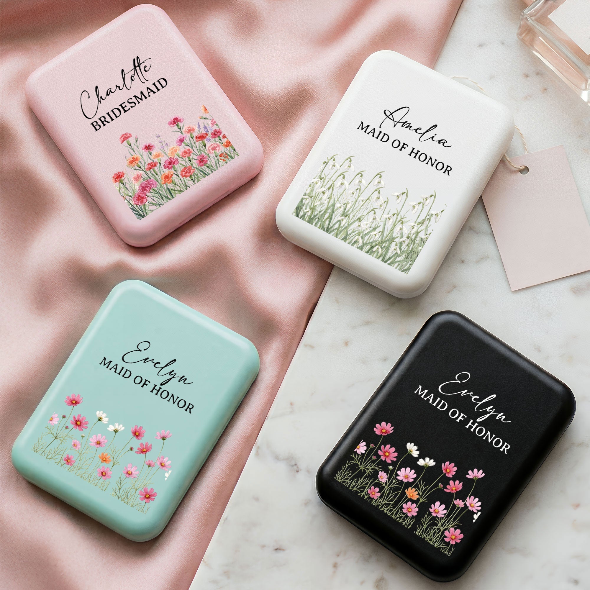 Custom Name & Birth Flower Wedding Gifts For Bridesmaid - Personalized Mirror