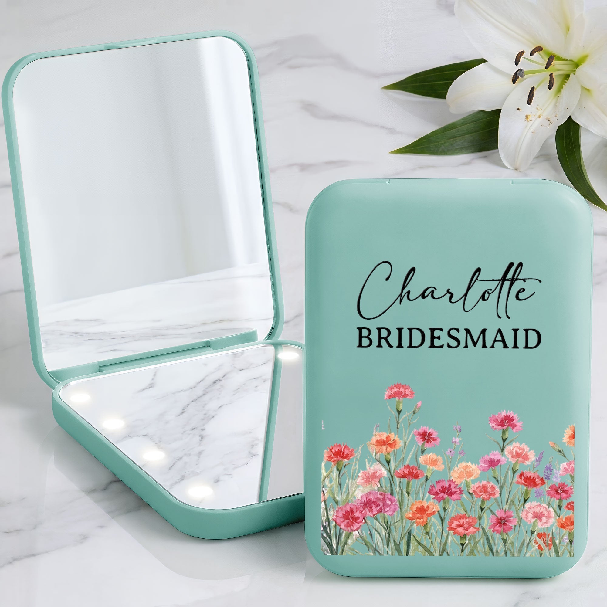 Custom Name & Birth Flower Wedding Gifts For Bridesmaid - Personalized Mirror