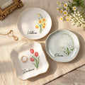 Custom Name & Birth Flowers Gifts For Friends, Sisters Birthday Wedding Gifts - Personalized Jewelry Dish