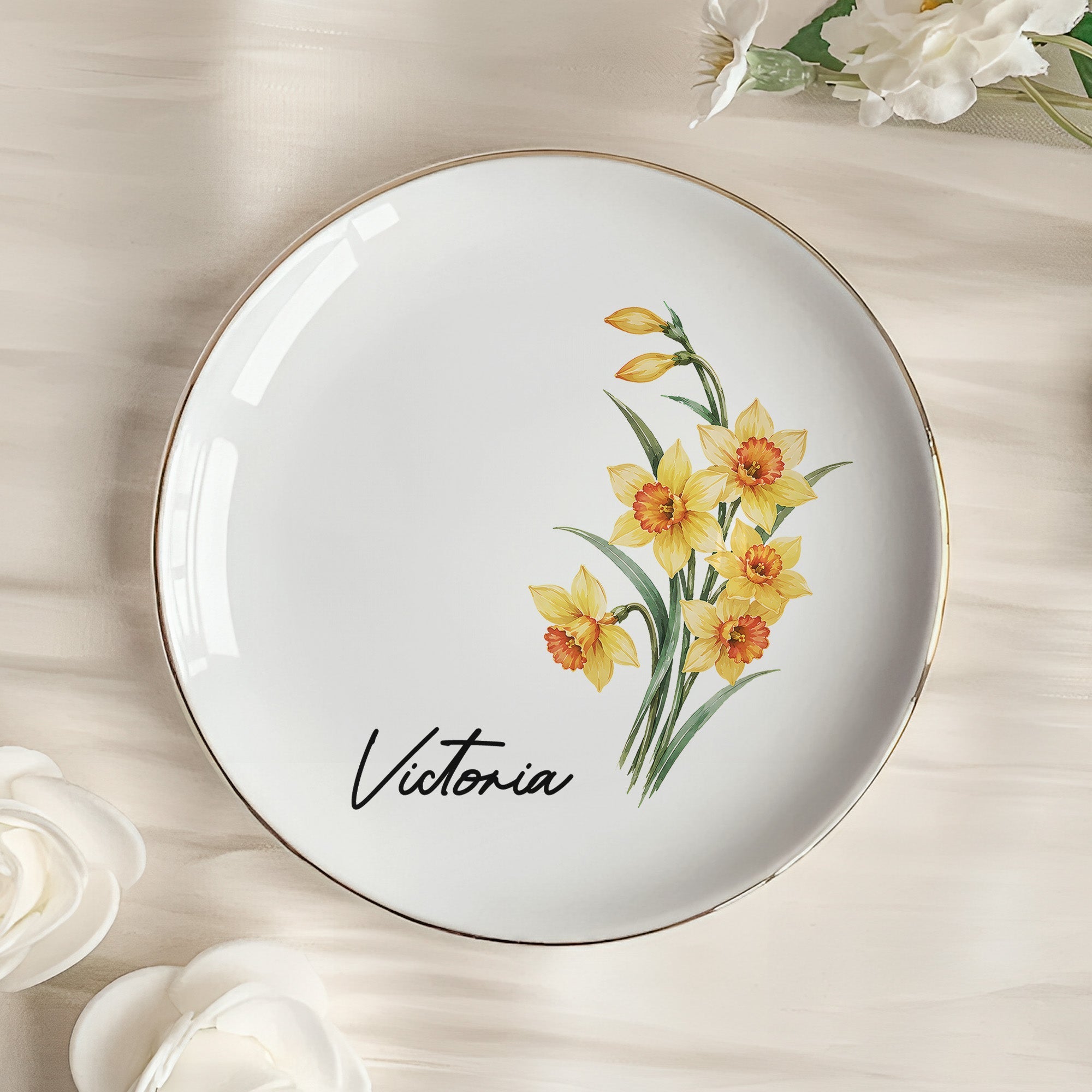 Custom Name & Birth Flowers Gifts For Friends, Sisters Birthday Wedding Gifts - Personalized Jewelry Dish