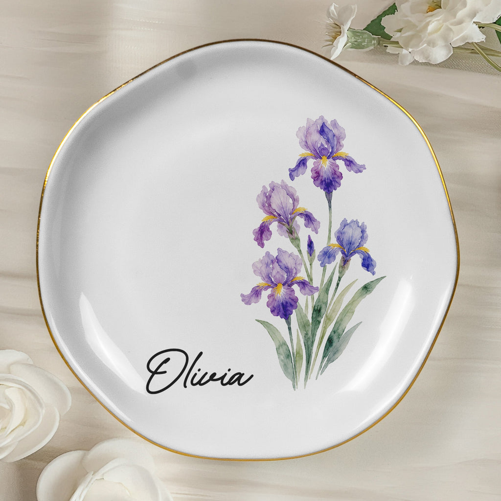 Custom Name & Birth Flowers Gifts For Friends, Sisters Birthday Wedding Gifts - Personalized Jewelry Dish