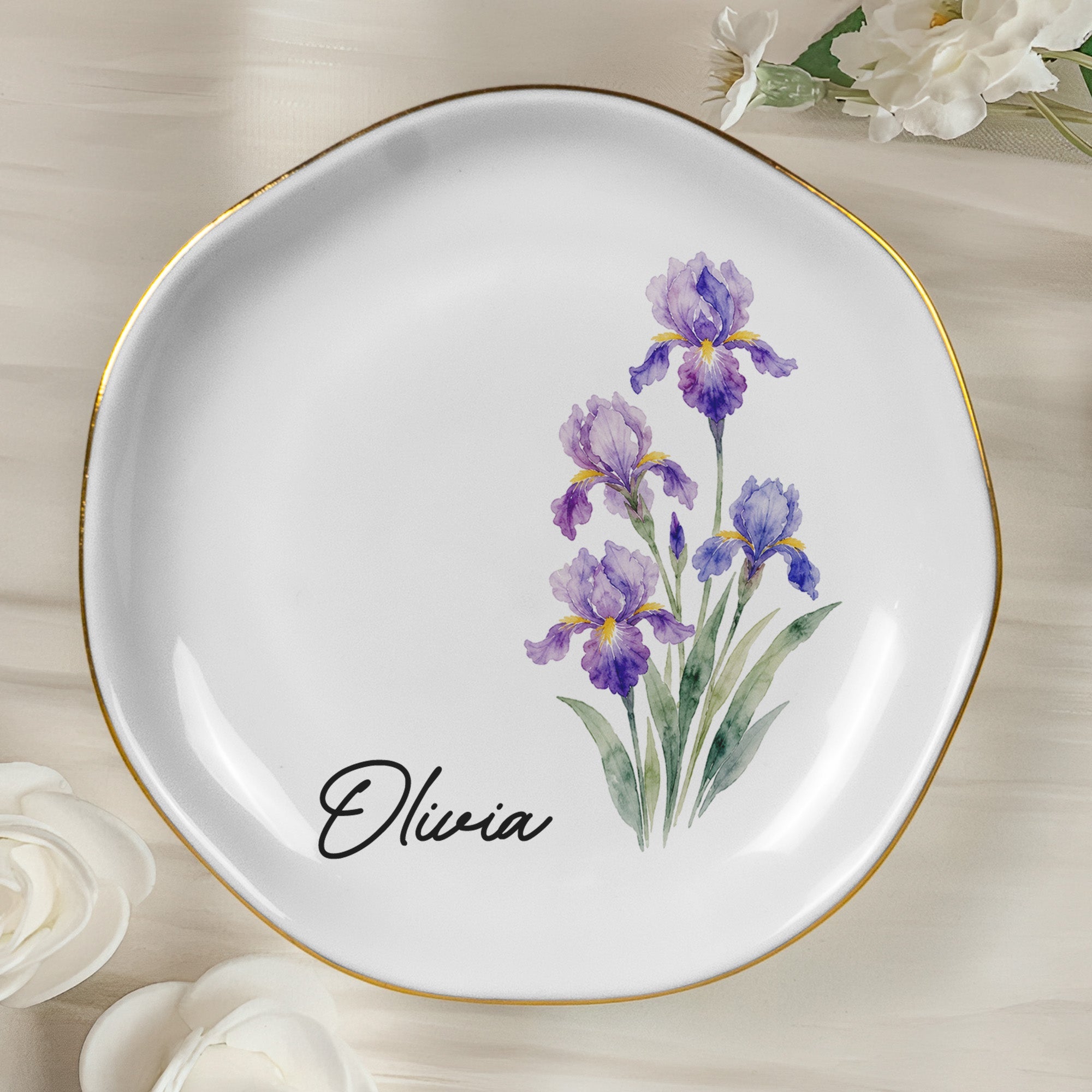 Custom Name & Birth Flowers Gifts For Friends, Sisters Birthday Wedding Gifts - Personalized Jewelry Dish