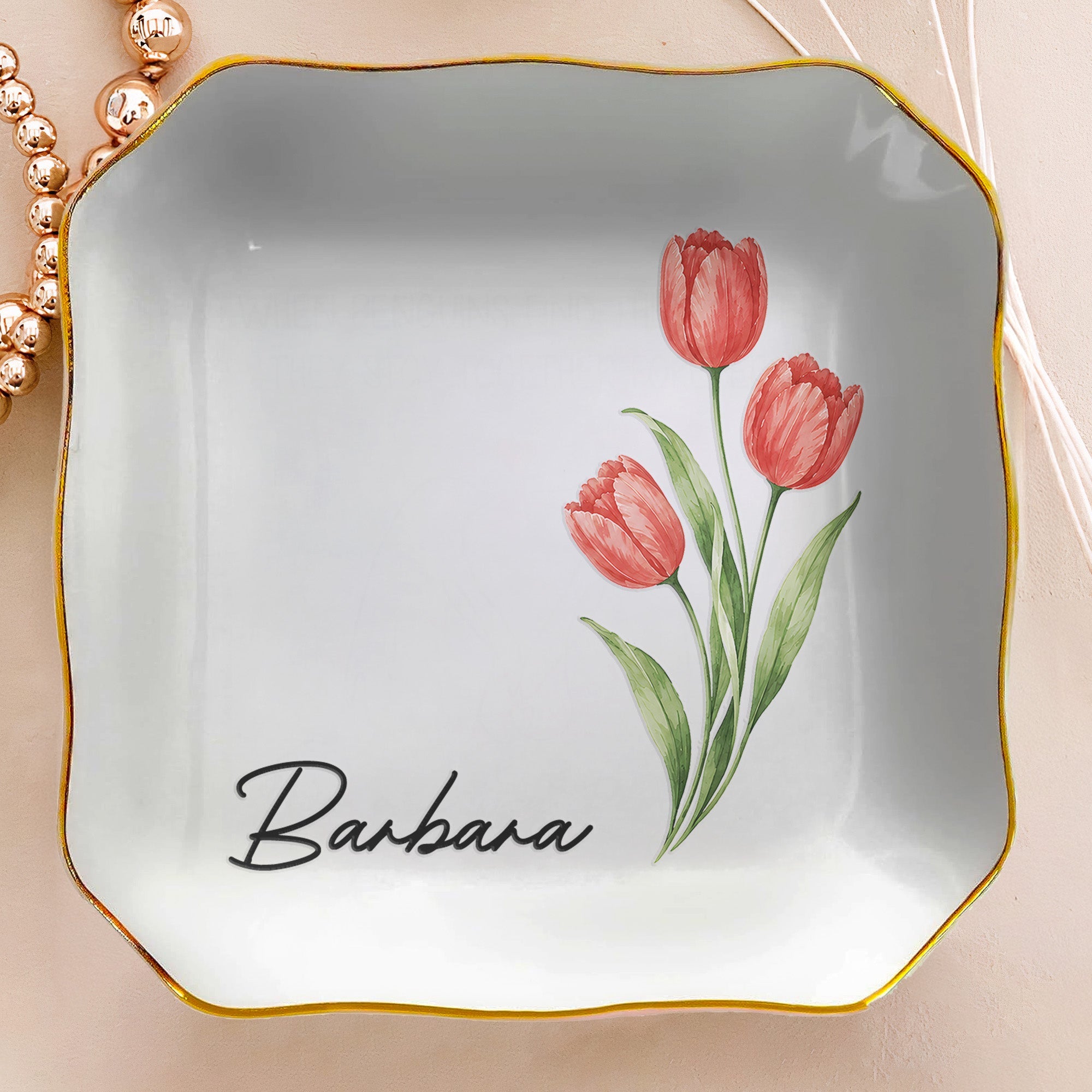 Custom Name & Birth Flowers Gifts For Friends, Sisters Birthday Wedding Gifts - Personalized Jewelry Dish