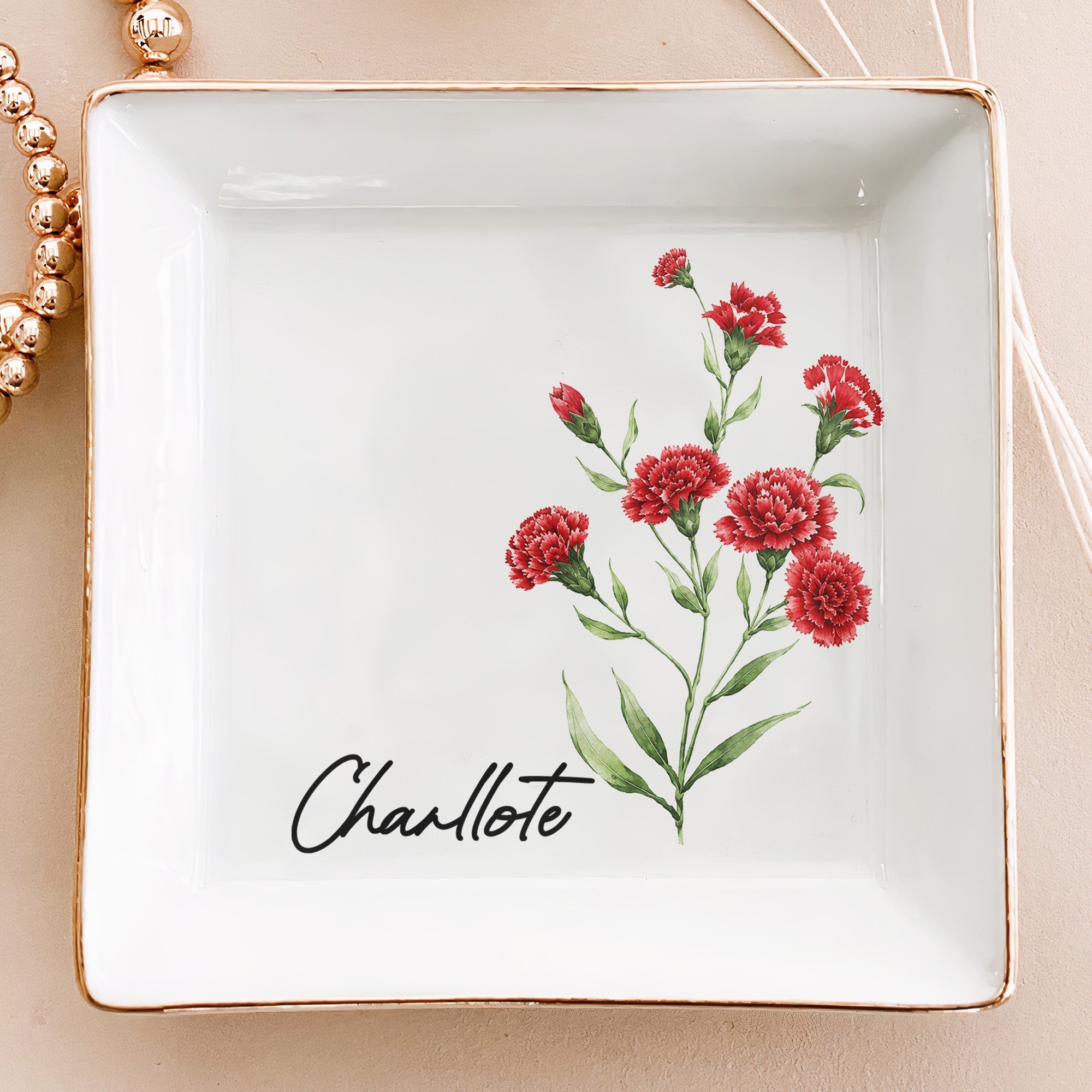 Custom Name & Birth Flowers Gifts For Friends, Sisters Birthday Wedding Gifts - Personalized Jewelry Dish