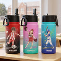Custom Name, Number & Photo, Watercolor Style - Personalized Water Bottle