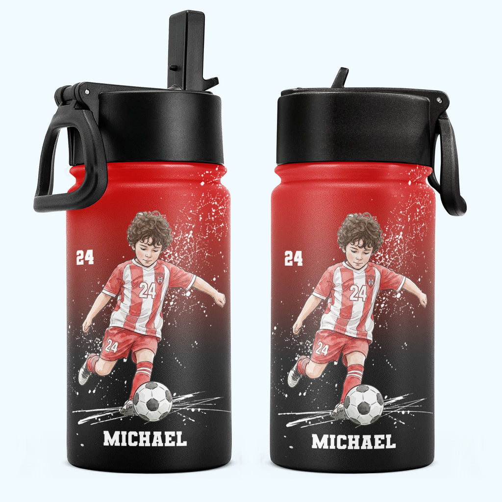 Custom Name, Number & Photo, Watercolor Style - Personalized Water Bottle