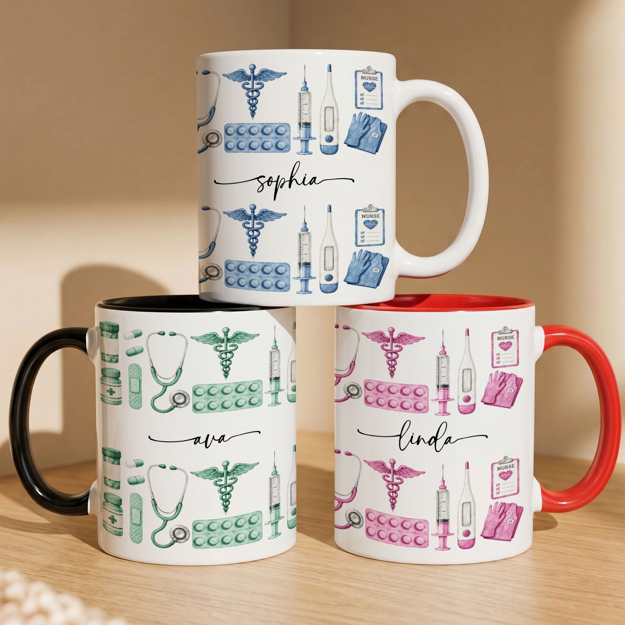 Custom Name Nurse Watercolor Art New Version - Personalized Mug