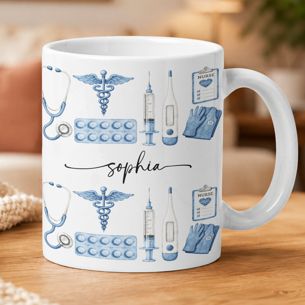 Custom Name Nurse Watercolor Art New Version - Personalized Mug
