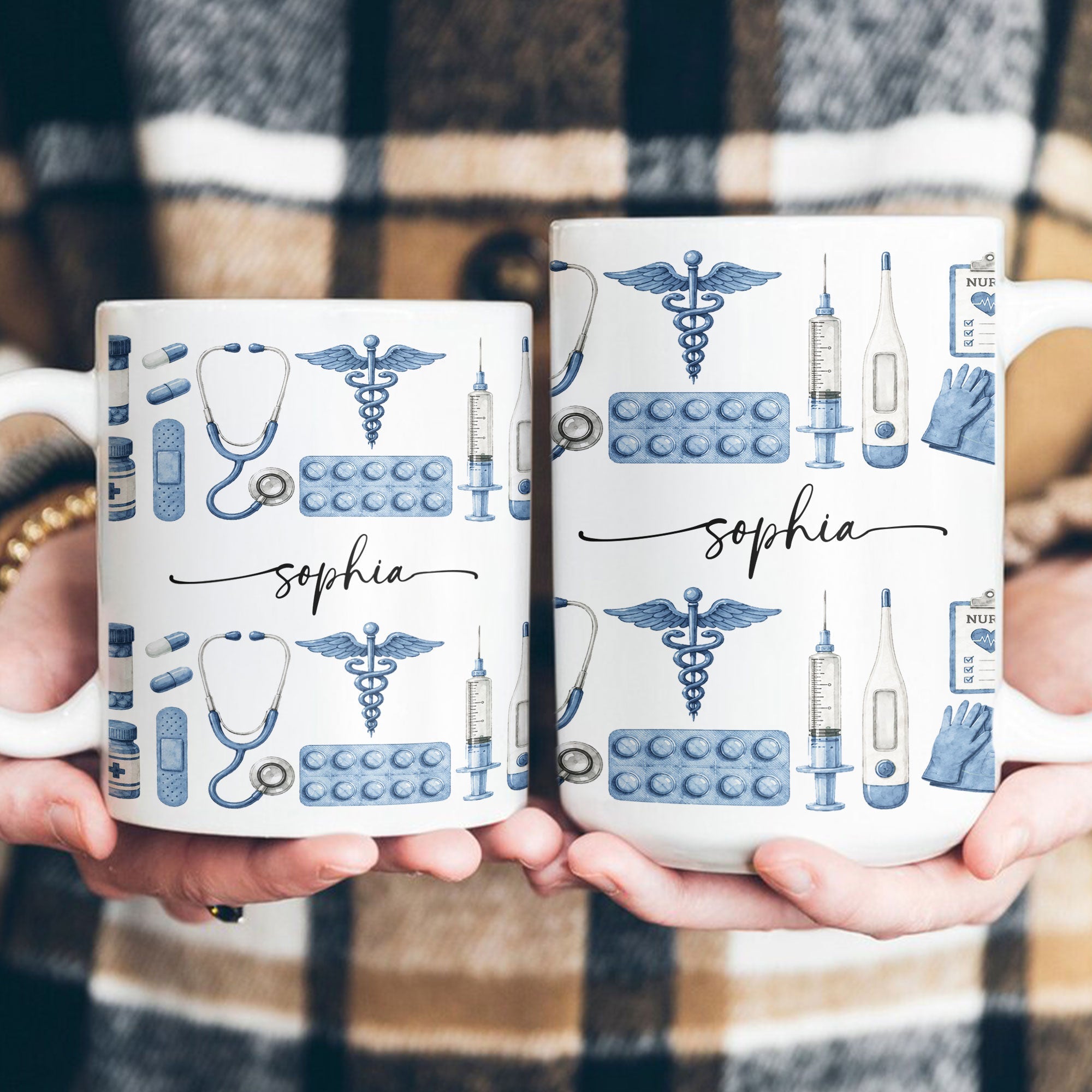 Custom Name Nurse Watercolor Art New Version - Personalized Mug