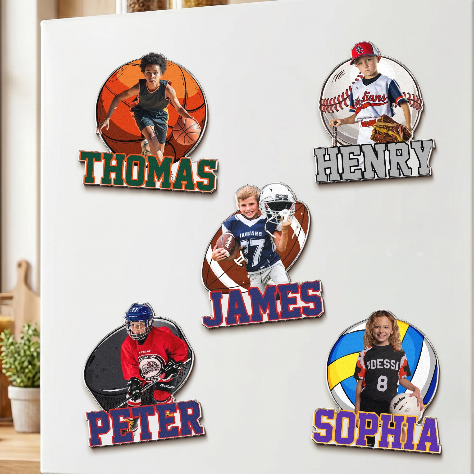 Custom Name & Sports, Baseball, Basketball, Hockey, Football Soccer Player, Fans - Personalized Magnet
